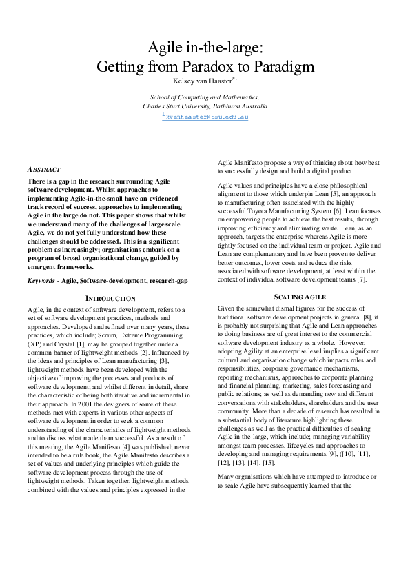 (PDF) Agile in the large: Getting from Paradox to Paradigm