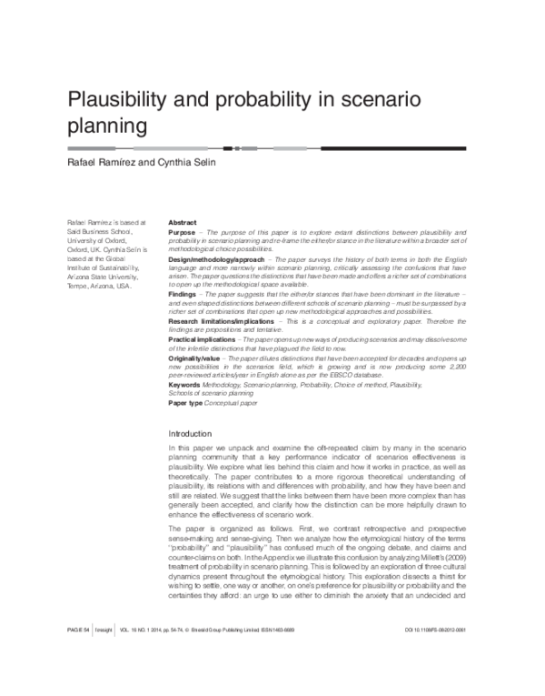 Plausibility and probability in scenario planning