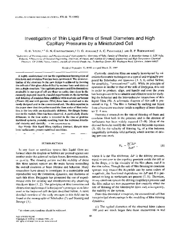 (PDF) Investigation of Thin Liquid Films of Small Diameters and High ...