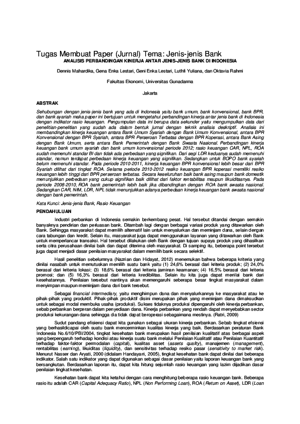 (DOC) Tugas Membuat Paper (Jurnal) Tema Jenisjenis Bank (DOC) Tugas Membuat Paper (Jurnal) Tema Jenisjenis Bank