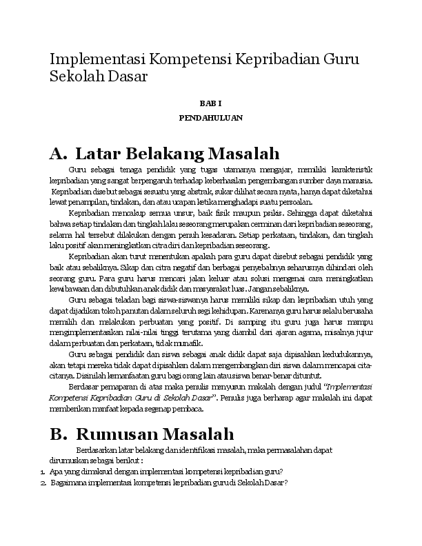 Doc Implementasi Kompetensi Kepribadian Guru Sekolah Dasar Risma Kristiana Academia Edu