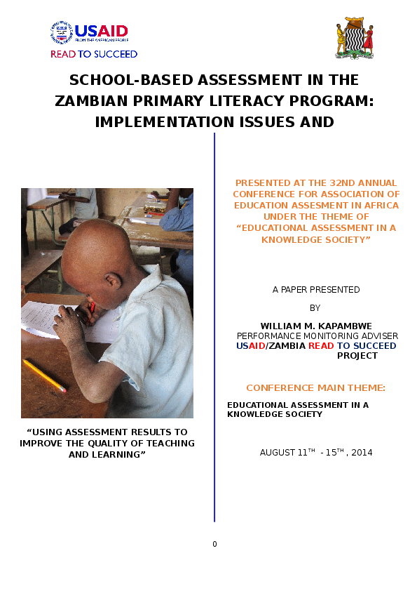 (DOC) SchoolBased Assessment in the Zambian Primary Literacy Programme