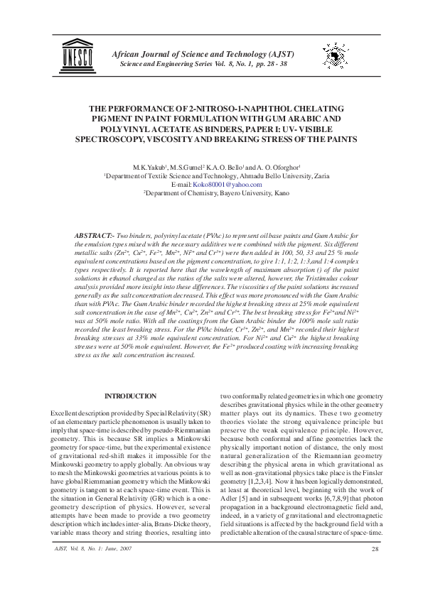 (PDF) THE PERFORMANCE OF 2NITROSO1NAPHTHOL CHELATING PIGMENT IN