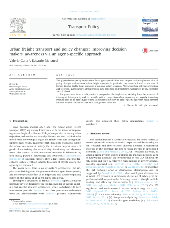(PDF) Urban freight transport and policy changes: Improving decision ...