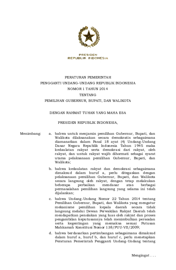 (PDF) PERPPU Nomor 1 Tahun 2014 perpu