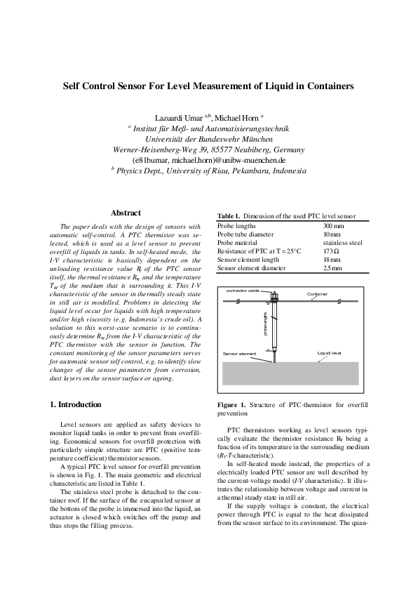 (PDF) Self Control Sensor For Level Measurement of Liquid in Containers