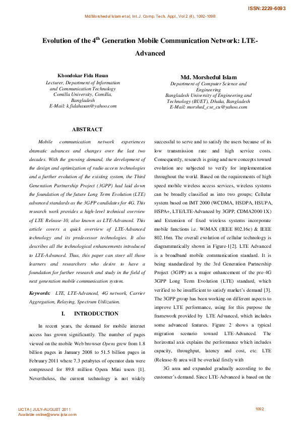 Evolution Of The 4th Generation Mobile Communication Network Lte Advanced Evolution Of The 4th Generation Mobile Communication Network Lte Advanced