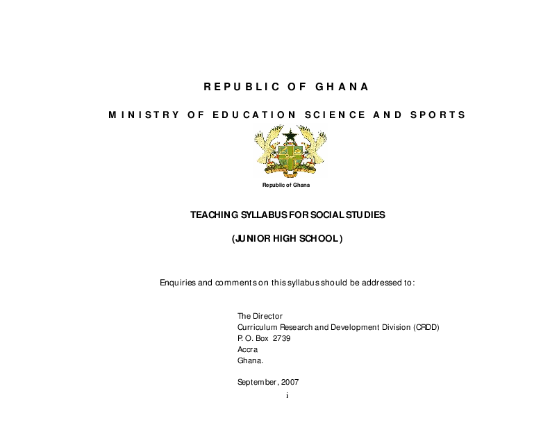 (PDF) TEACHING SYLLABUS FOR SOCIAL STUDIES (JUNIOR HIGH SCHOOL