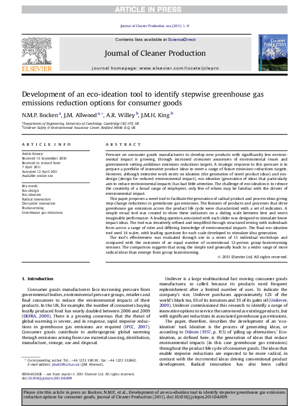 Pdf Development Of An Eco Ideation Tool To Identify Stepwise Greenhouse Gas Roy Willey Academia Edu academia edu