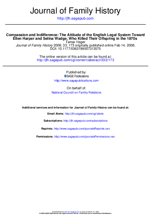 Compassion and Indifference: The Attitude of the English Legal System Toward Ellen Harper and Selina Wadge, Who Killed Their Offspring in the 1870s