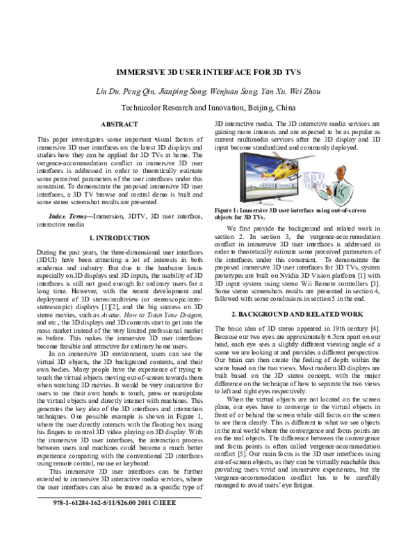(PDF) Immersive 3D user interfaces for 3D TVs