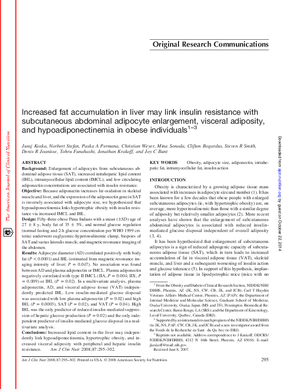 (PDF) Increased fat accumulation in liver may link insulin resistance ...