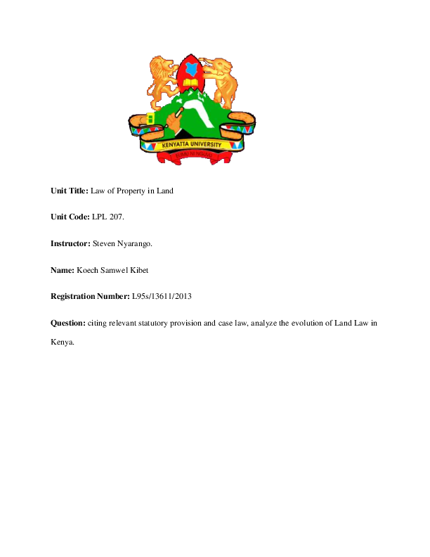(DOC) Land law In Kenya Kibet Sam Academia.edu
