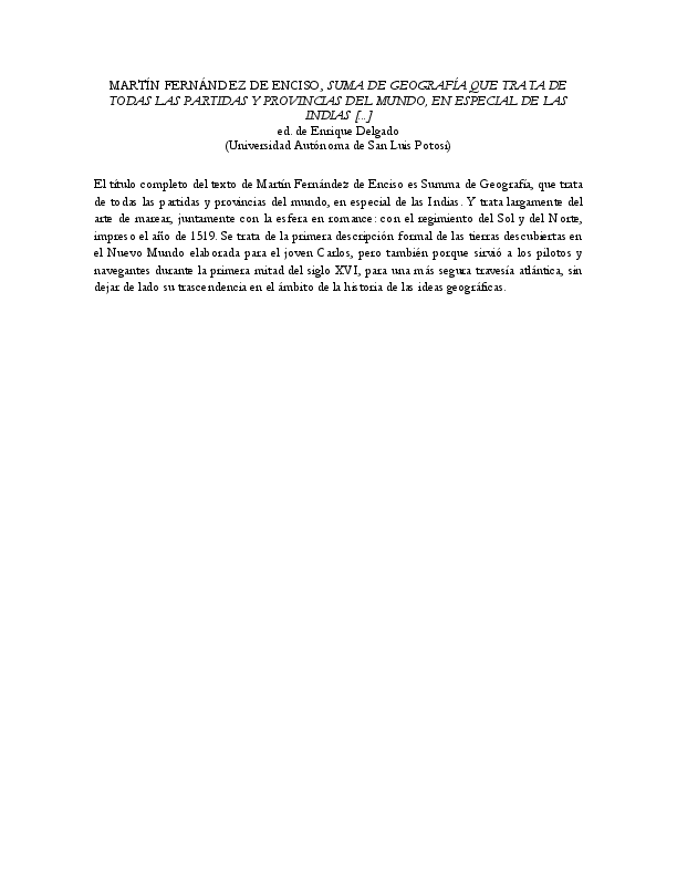 (DOC) MARTÍN FERNÁNDEZ DE ENCISO, SUMA DE GEOGRAFÍA QUE TRATA DE TODAS