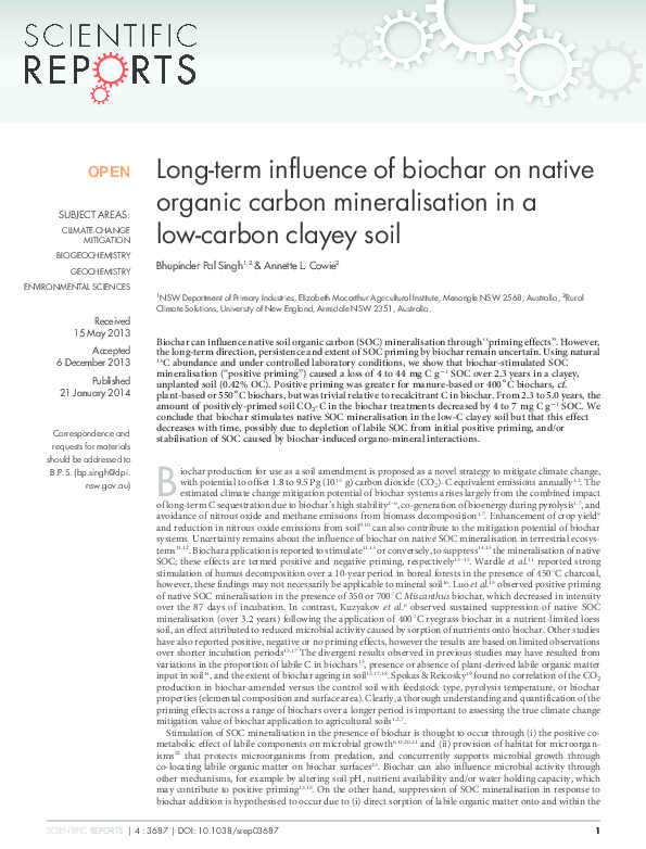 (PDF) Long-term influence of biochar on native organic carbon ...