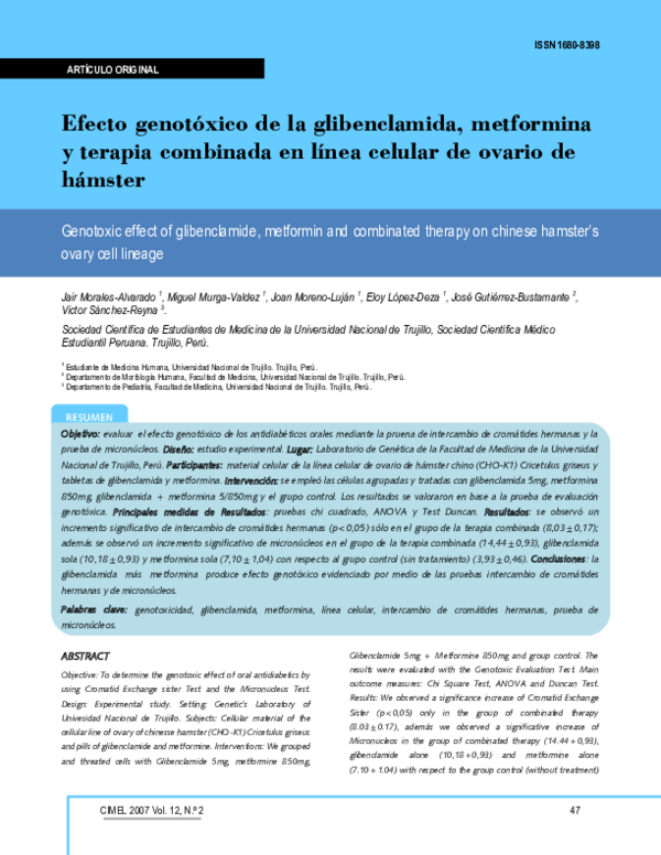 (PDF) Genotoxic effect of glibenclamide, metformin and combinated ...