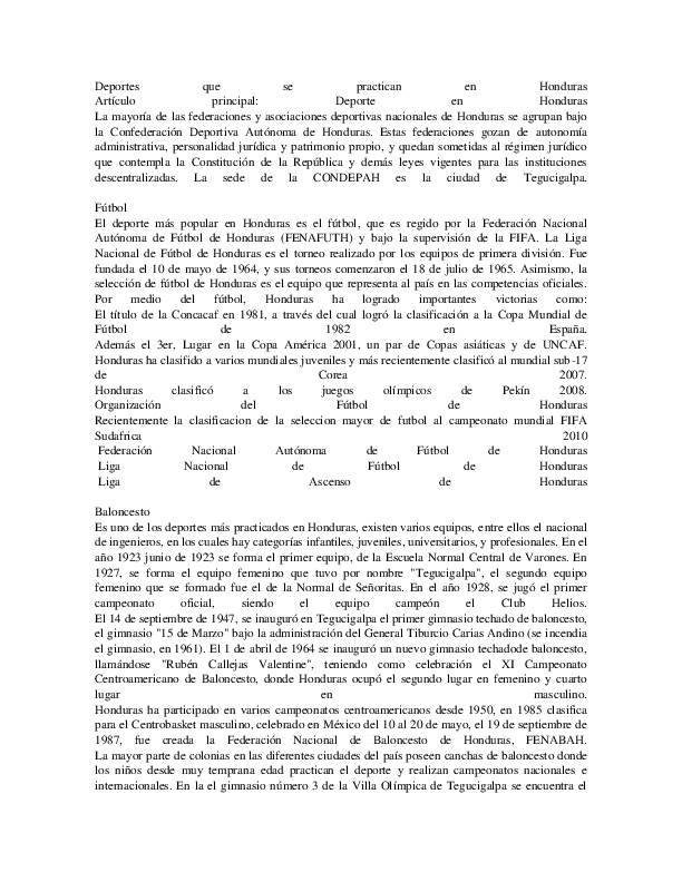 (DOC) Deportes que se practican en Honduras