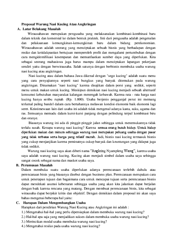 (DOC) Proposal Warung Nasi Kucing | Jepara Furniture - Academia.edu