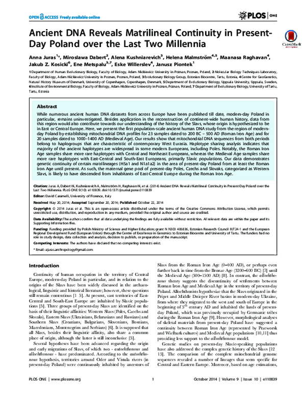 (PDF) Ancient DNA Reveals Matrilineal Continuity in Present-Day Poland ...
