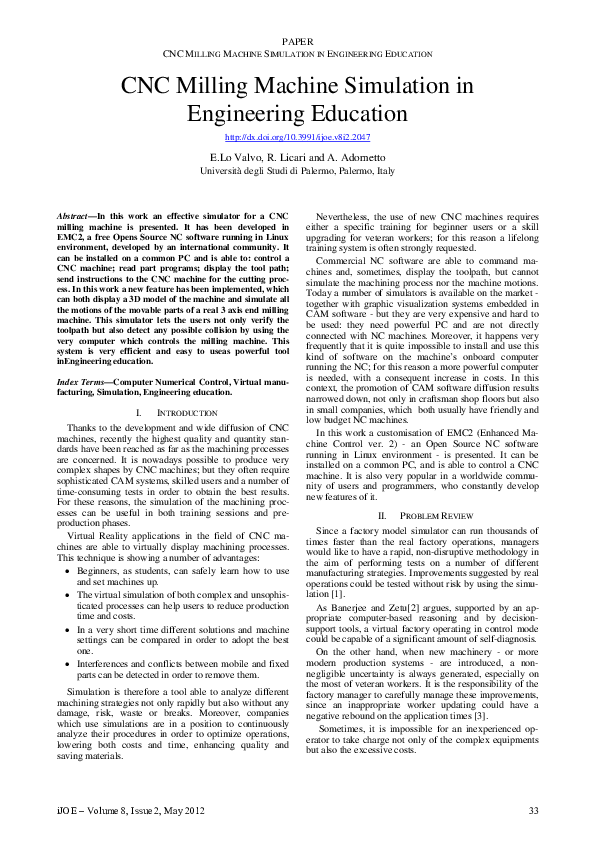 PAPER CNC MILLING MACHINE SIMULATION IN ENGINEERING EDUCATION CNC