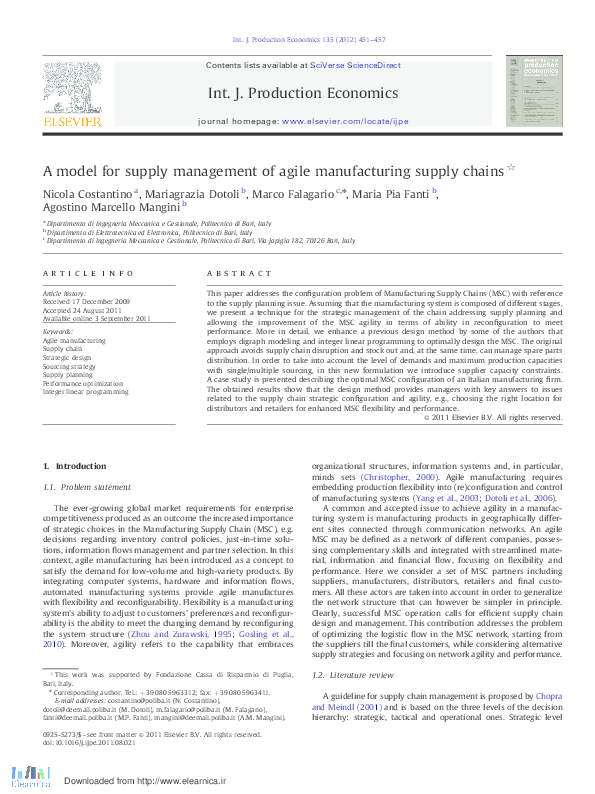 (PDF) A model for supply management of agile manufacturing supply chains