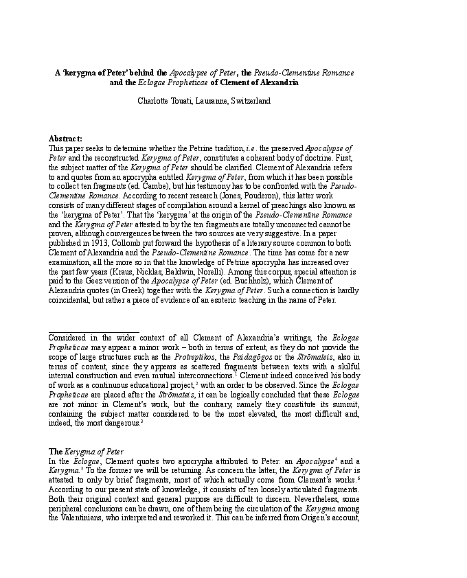 (DOC) A ‘Kerygma of Peter’ behind the Apocalypse of Peter, the Pseudo