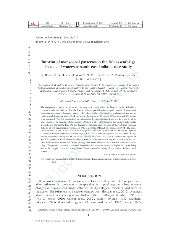 (PDF) Imprint of monsoonal patterns on the fish assemblage in coastal ...
