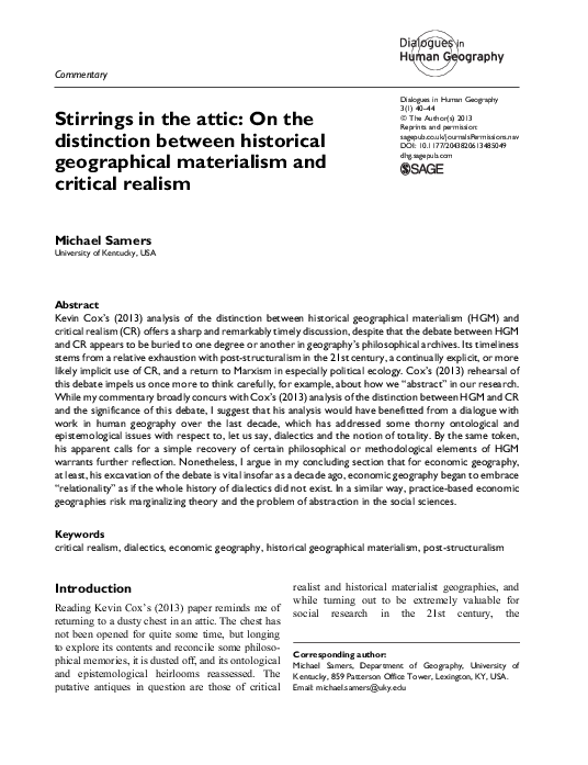 (PDF) (2013) "Stirrings in the attic On the distinction between