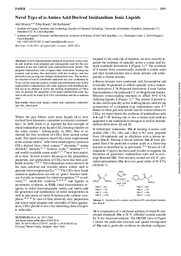 Novel Type of α-Amino Acid Derived Imidazolium Ionic Liquids