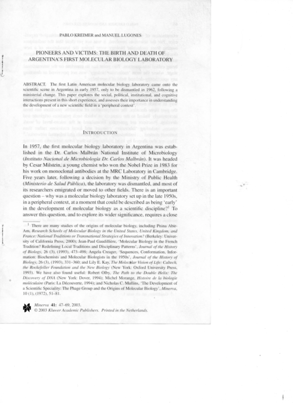 (PDF) “Pioneers and Victims: the birth of the first laboratory on ...