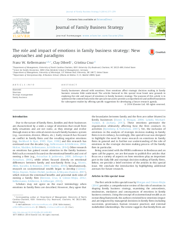 (PDF) The role and impact of emotions in family business strategy: New ...