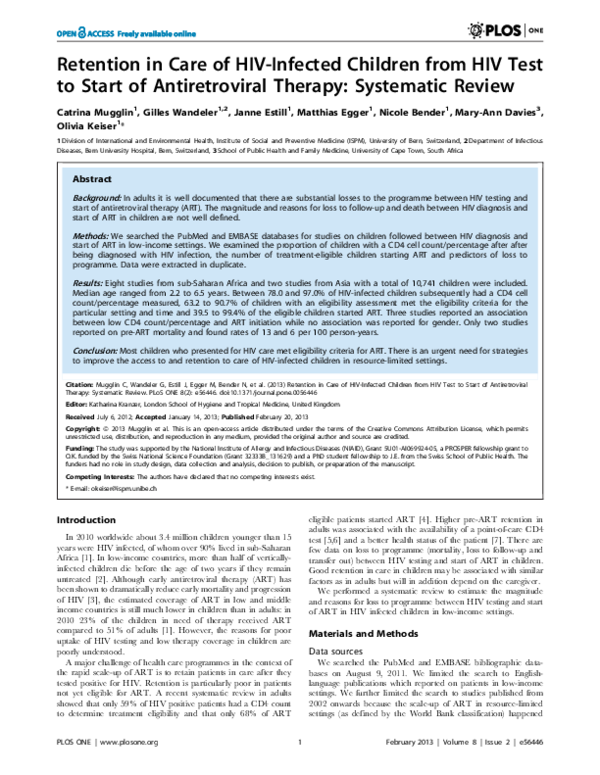 (PDF) Retention in Care of HIV-Infected Children from HIV Test to Start ...