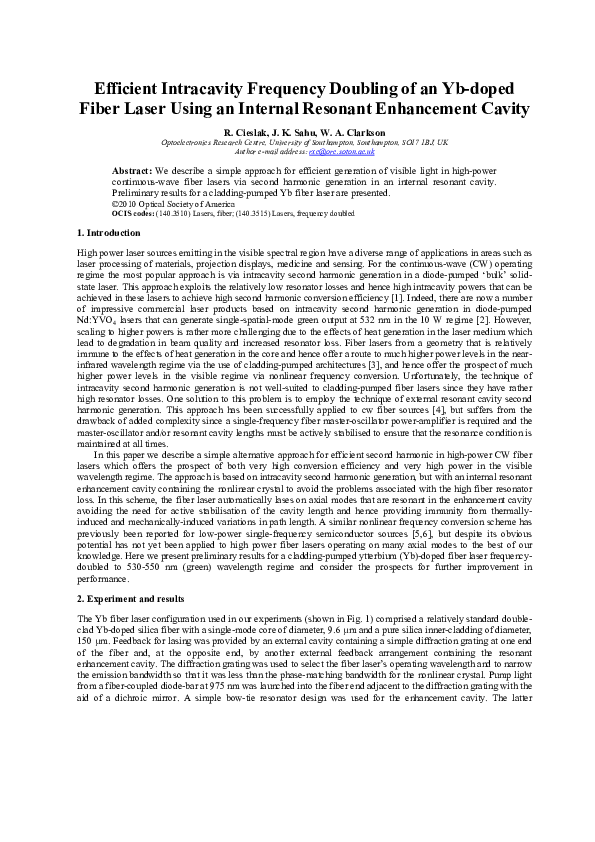 (PDF) Efficient intracavity frequency doubling of an Yb-doped fiber ...
