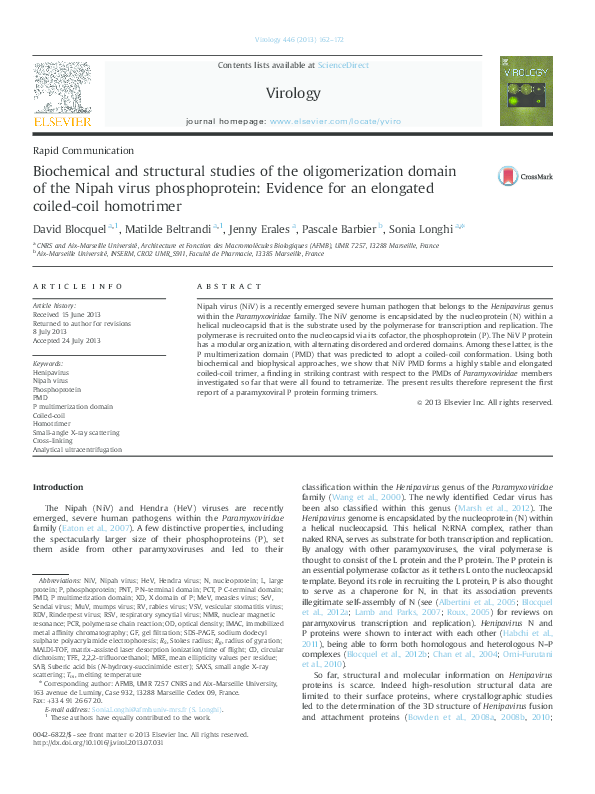 (PDF) Biochemical and structural studies of the oligomerization domain ...
