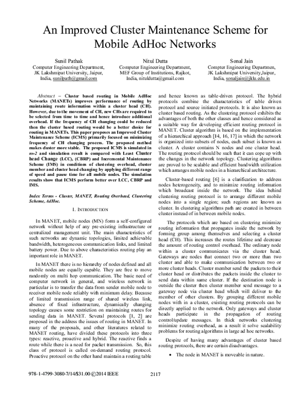 (PDF) An Improved Cluster Maintenance Scheme for Mobile AdHoc Networks