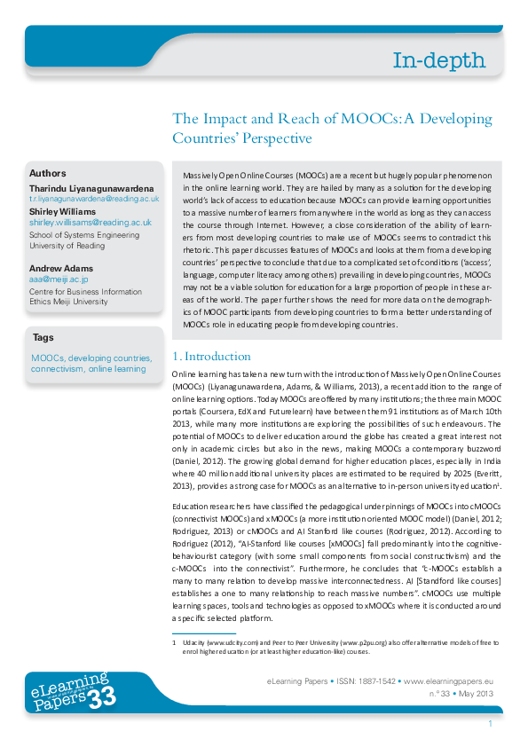(PDF) The Impact and Reach of MOOCs: A Developing Countries’ Perspective