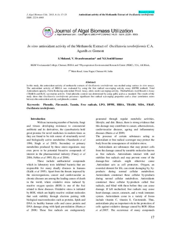 (PDF) In vitro antioxidant activity of the Methanolic Extract of ...