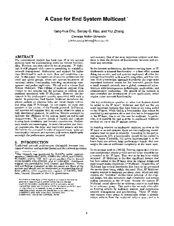 (PDF) A case for end system multicast
