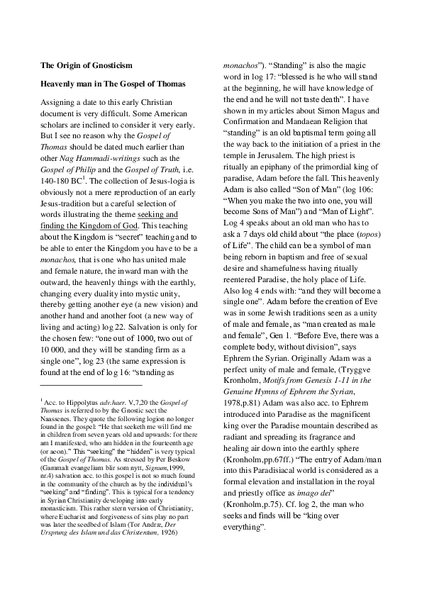 (DOC) The Origin of Gnosticism
