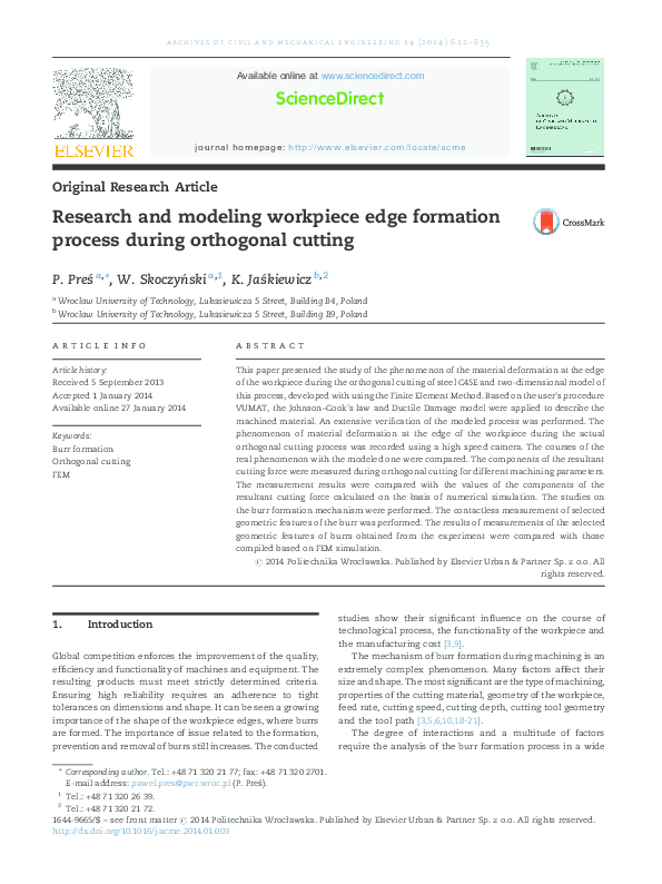 Research and modeling workpiece edge formation proces during orthogonal ...