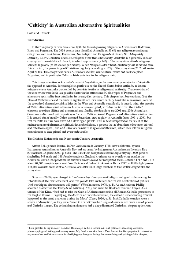 ‘Celticity’ in Australian Alternative Spiritualities