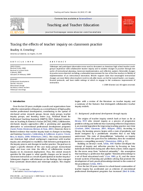 (PDF) Tracing the effects of teacher inquiry on classroom practice