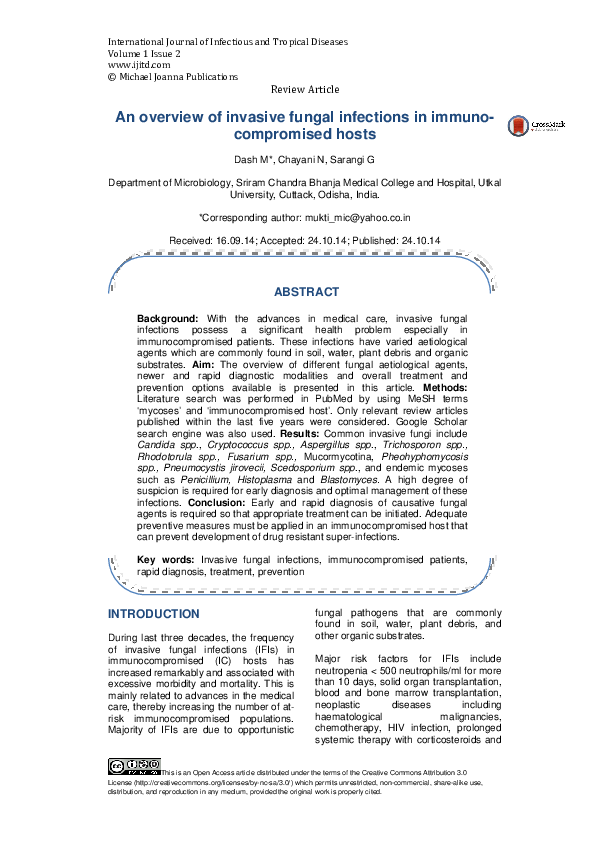 (PDF) An overview of invasive fungal infections in immunocompromised hosts