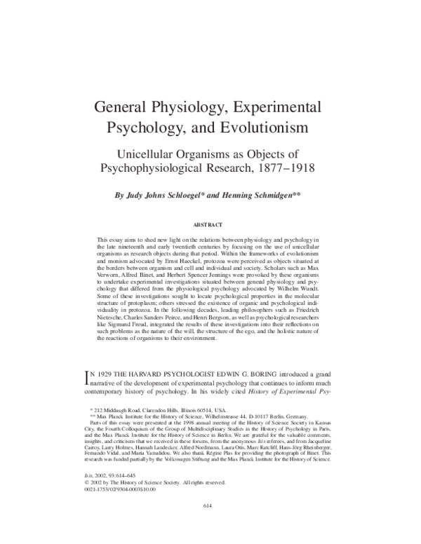 (PDF) General Physiology, Experimental Psychology, and Evolutionism