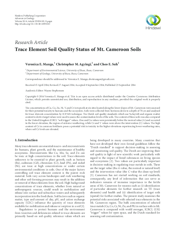 (PDF) Trace Element Soil Quality Status of Mt. Cameroon Soils