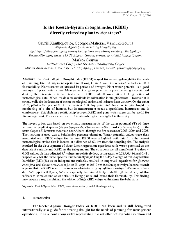 (PDF) Is the KeetchByram drought index (KBDI) directly related to