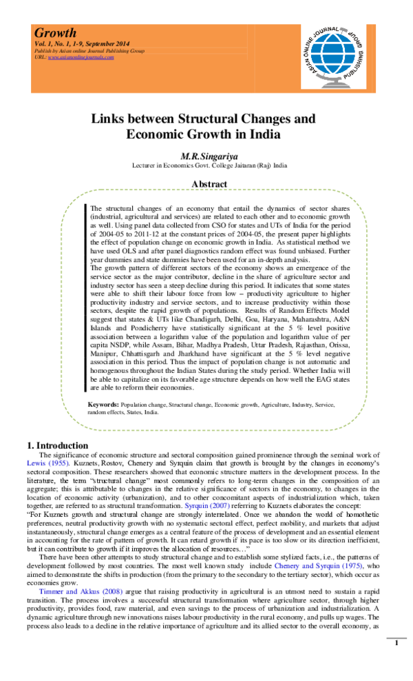 (PDF) Links between Structural Changes and Economic Growth in India