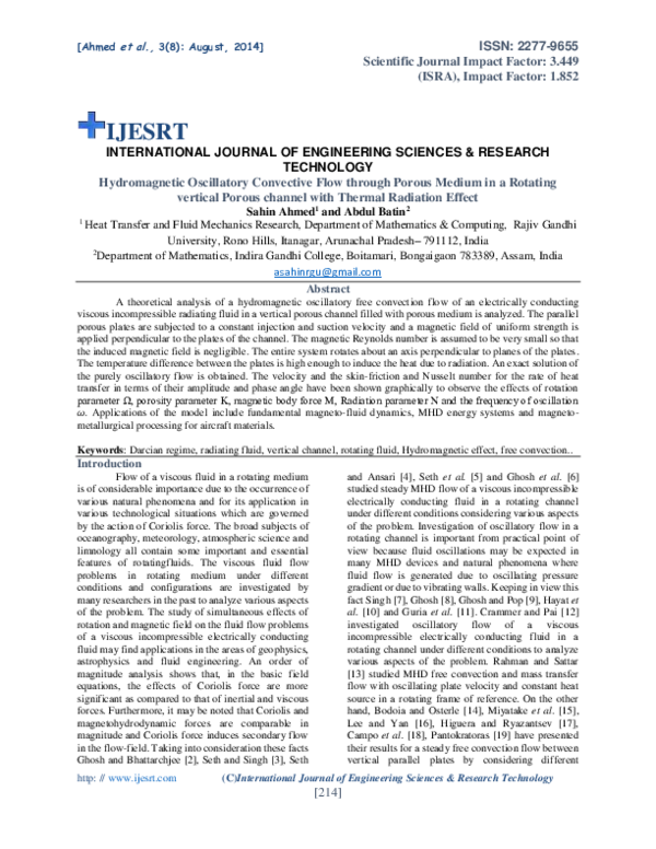 (PDF) Hydromagnetic Oscillatory Convective Flow through Porous Medium ...