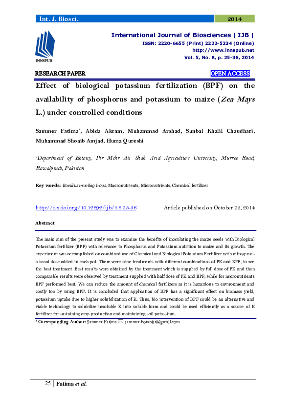 (PDF) Effect of biological potassium fertilization (BPF) on the ...