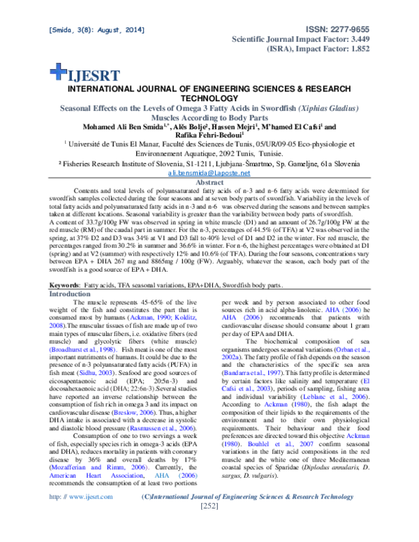 (PDF) Seasonal Effects on the Levels of Omega 3 Fatty Acids in